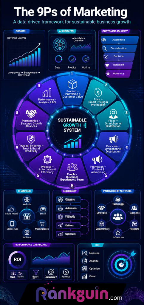 Rankguin 9Ps marketing infographic